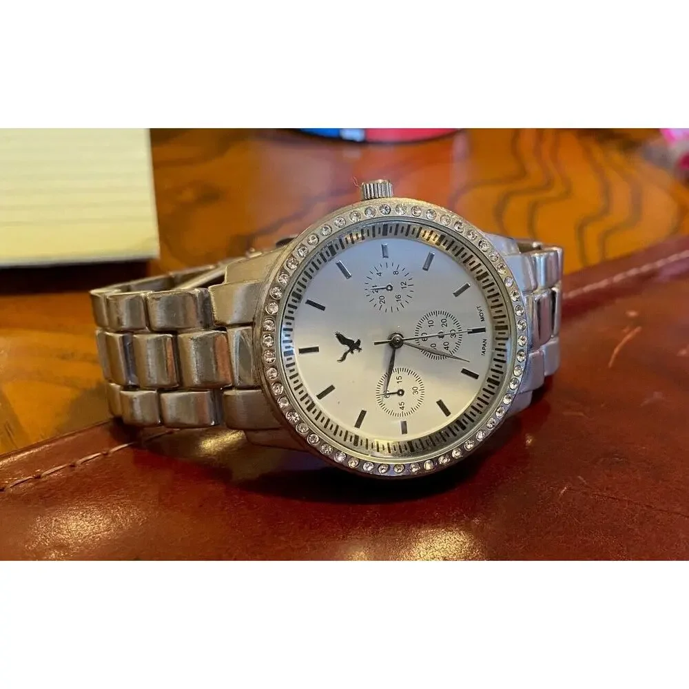 Women's 38mm American Eagle Outfitters Watch, Silver Tone with Crystal Accents